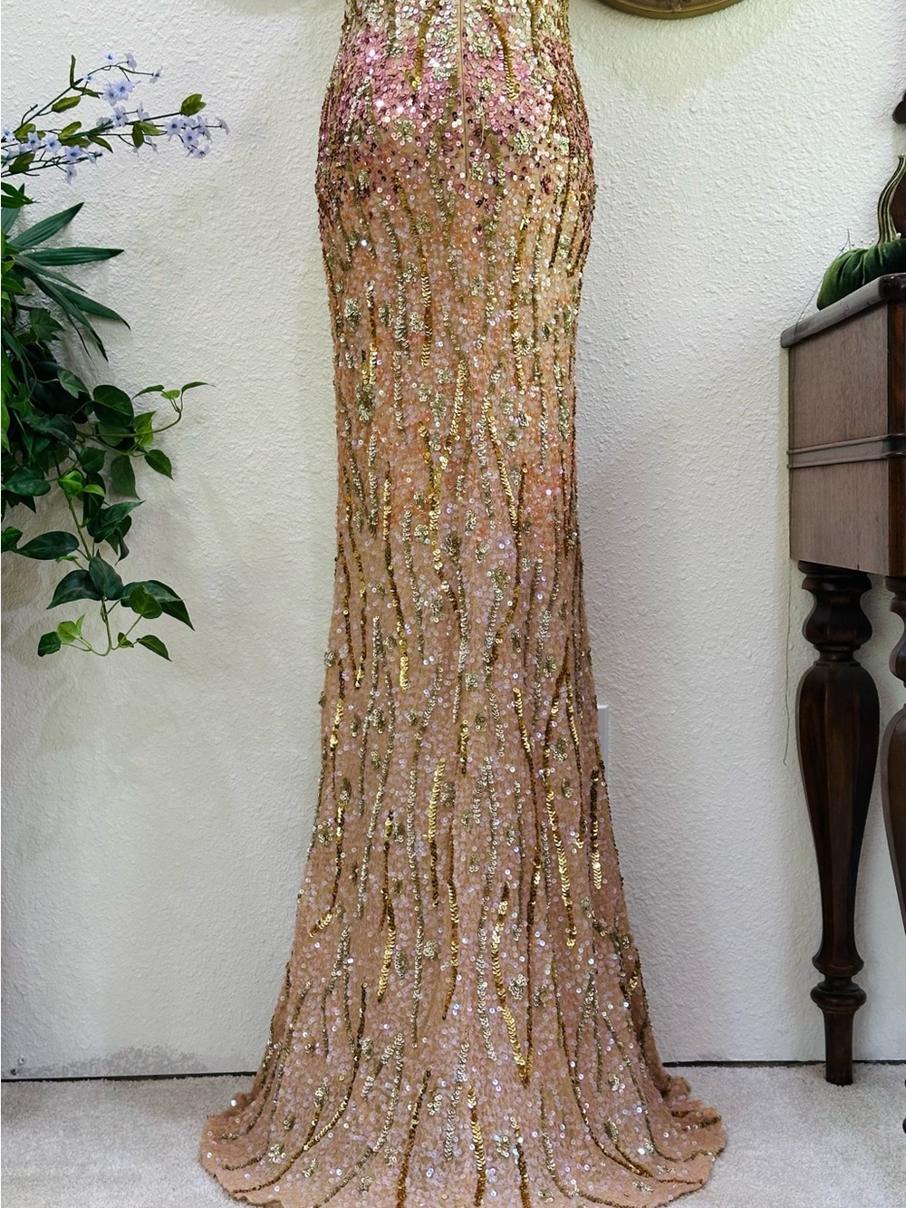 Scala Gold and Pink Sequin Strapless Maxi Gown - Picture 14 of 16
